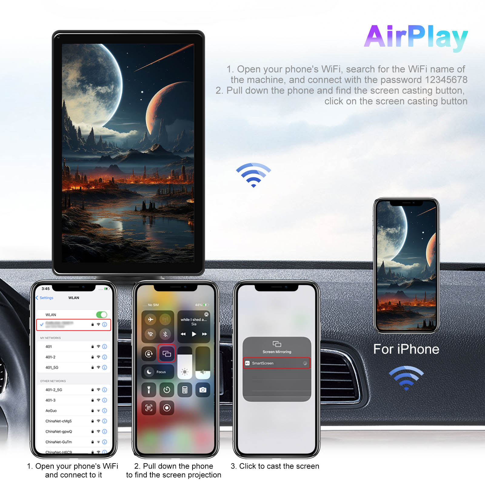 8" Touch Screen Apple CarPlay Android Auto Horizontal Vertical Switching Display