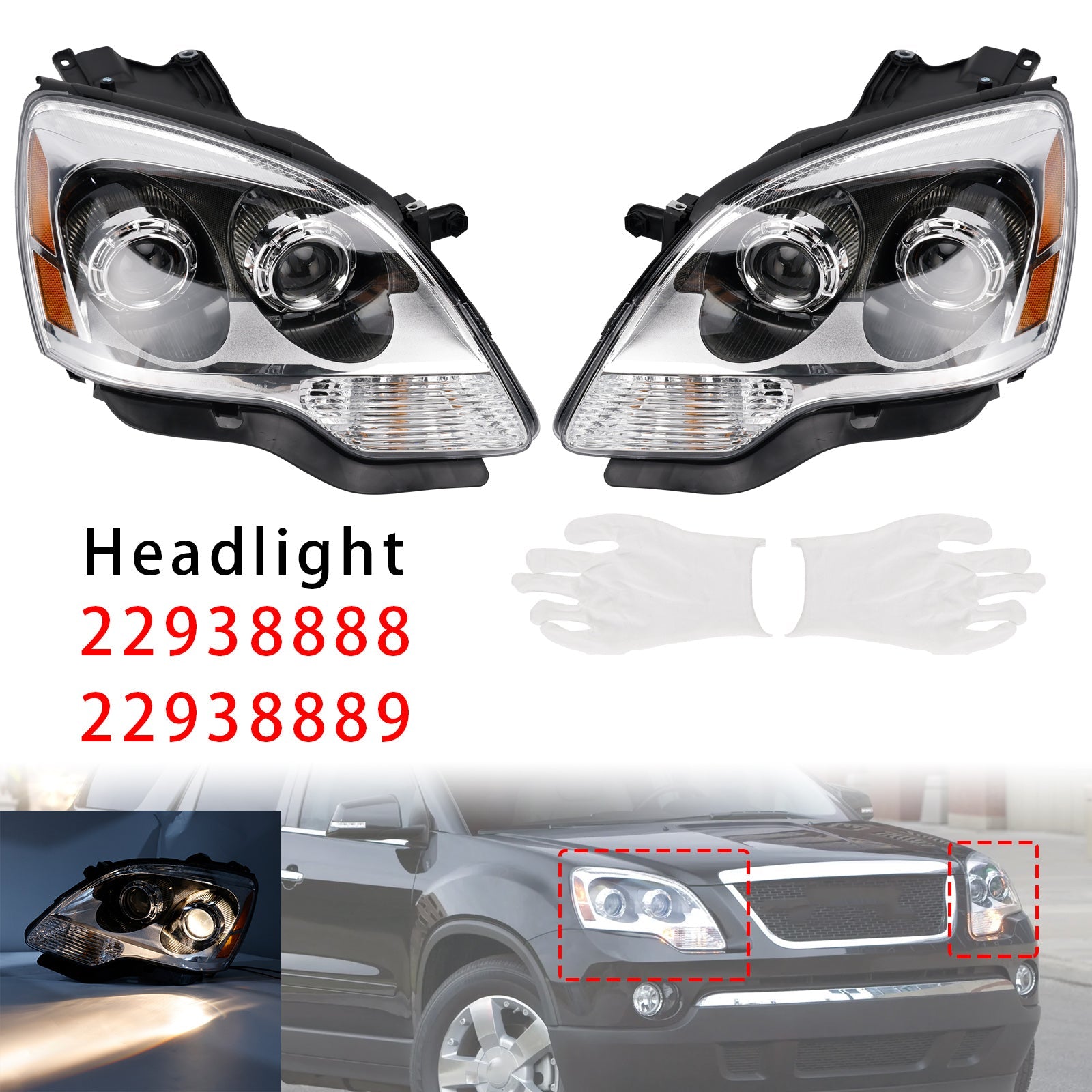2007-2012 For GMC Acadia w/o Bulbs w/o Ballast Left+Right HID Headlight 22938888 GM2503323