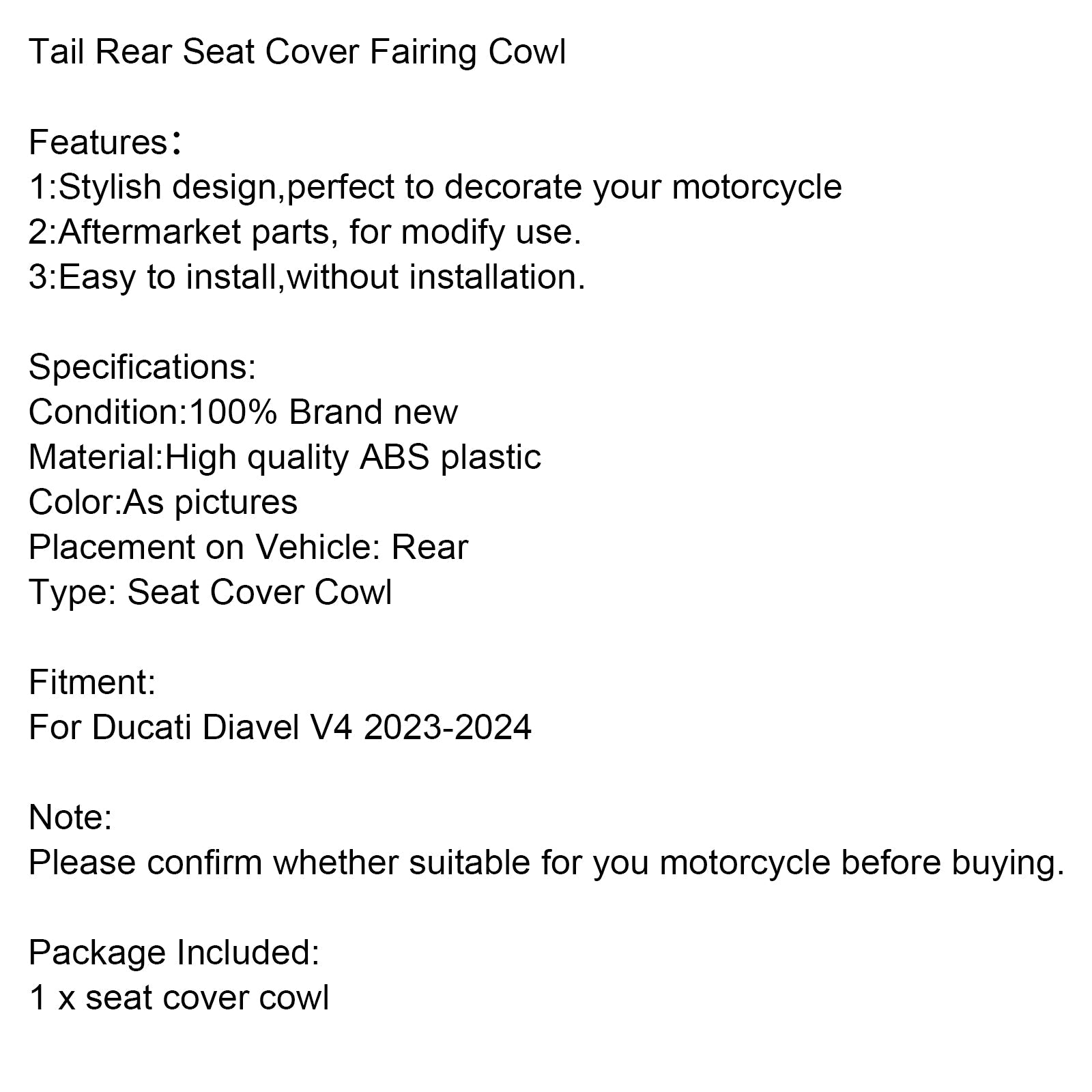 2023-2024 Ducati Diavel V4 Tail Rear Seat Cover Fairing Cowl