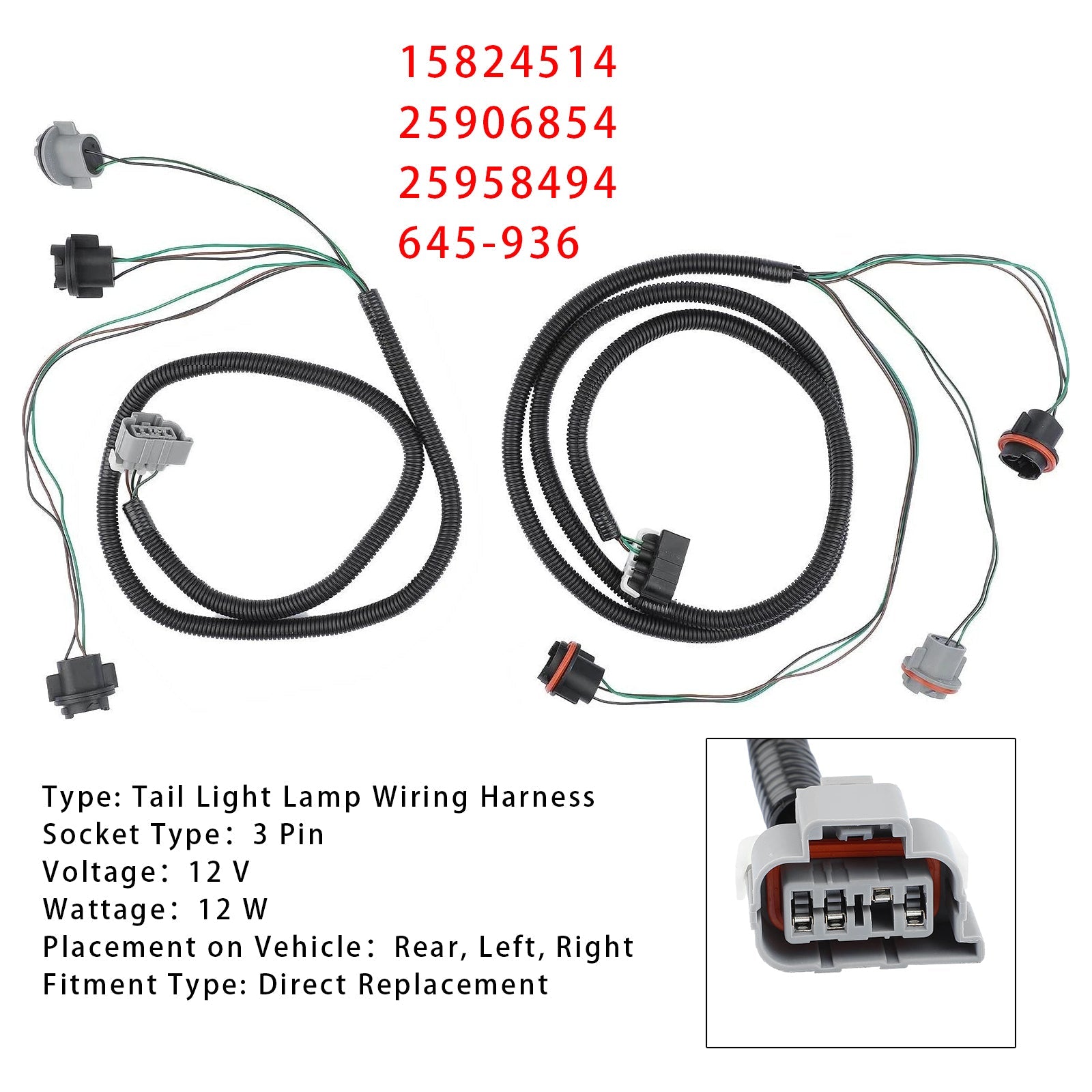 Left+ Right Tail Light Lamp Wiring Harness For Chevy GMC Pickup Truck 2007-2014