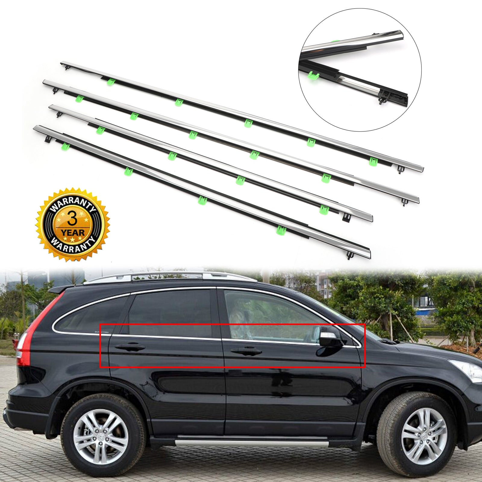 2007-2011 Honda CR-V CRV 4x Car Window Moulding Trim Weatherstrips Seal 72950-SWA-A01