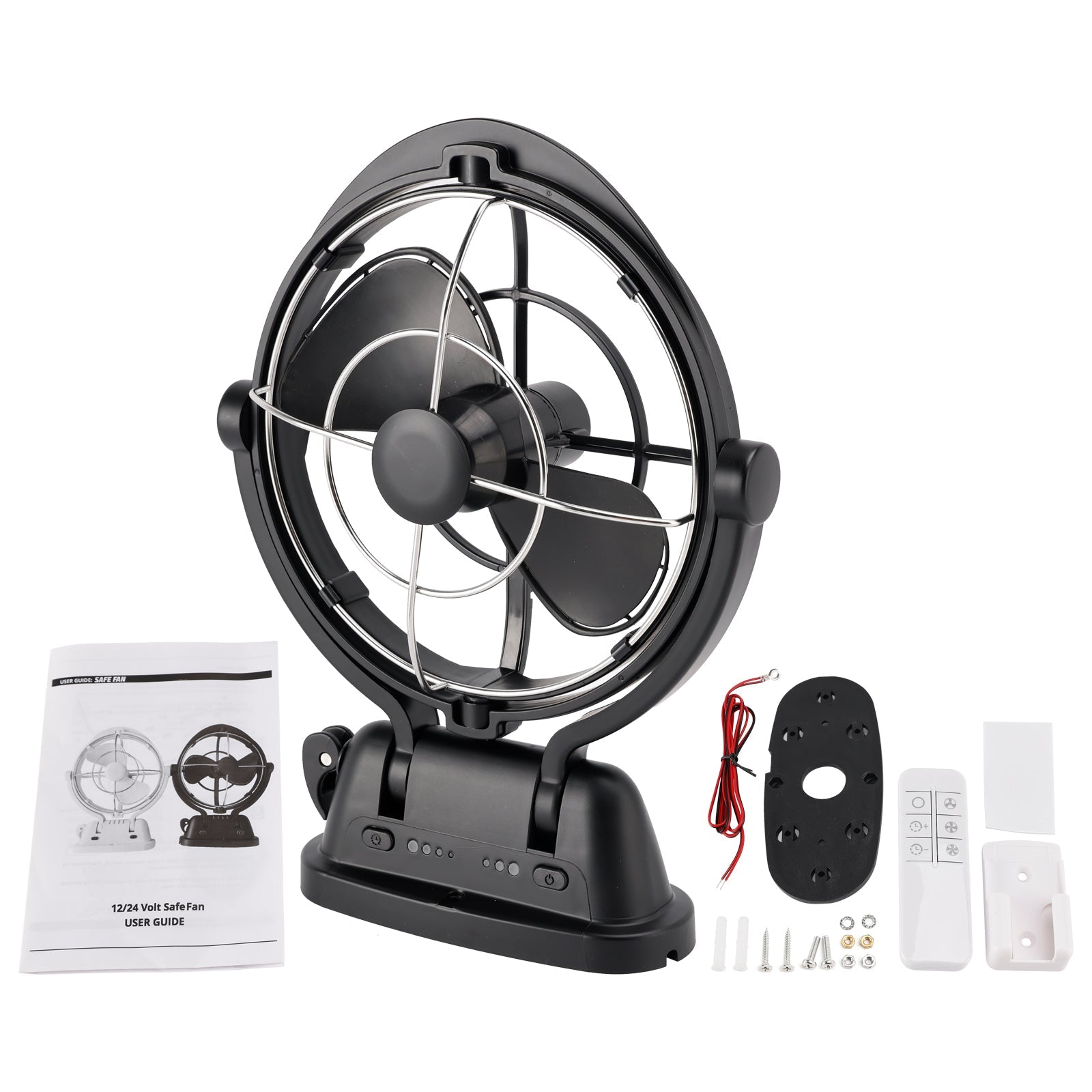 Auto-Sensing Low-Power 12V/24V Draw Fan Fit for Boats and RV Black