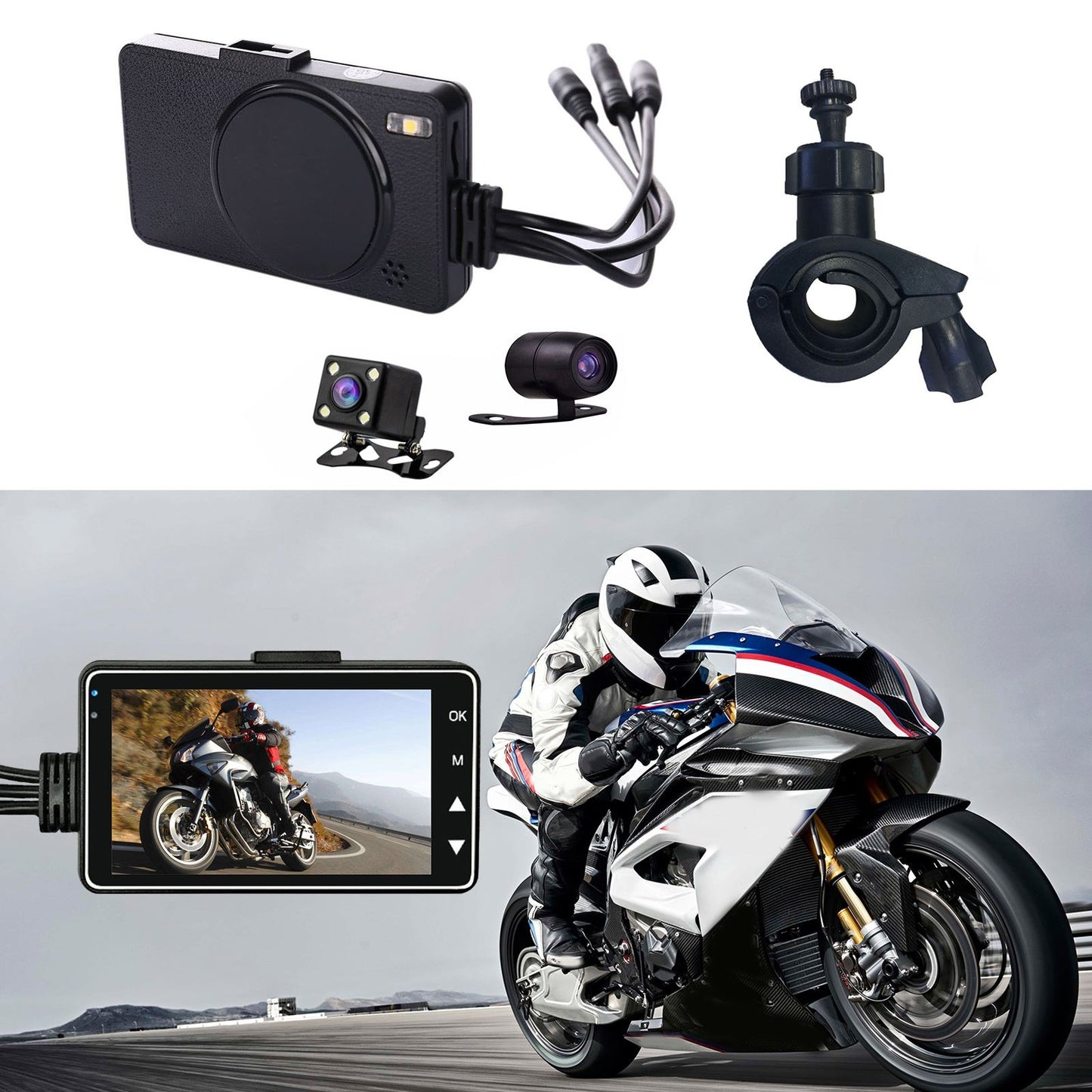 3" 140° Waterproof Dual Action Camera Video Recorder DVR for Motorcycle IP68