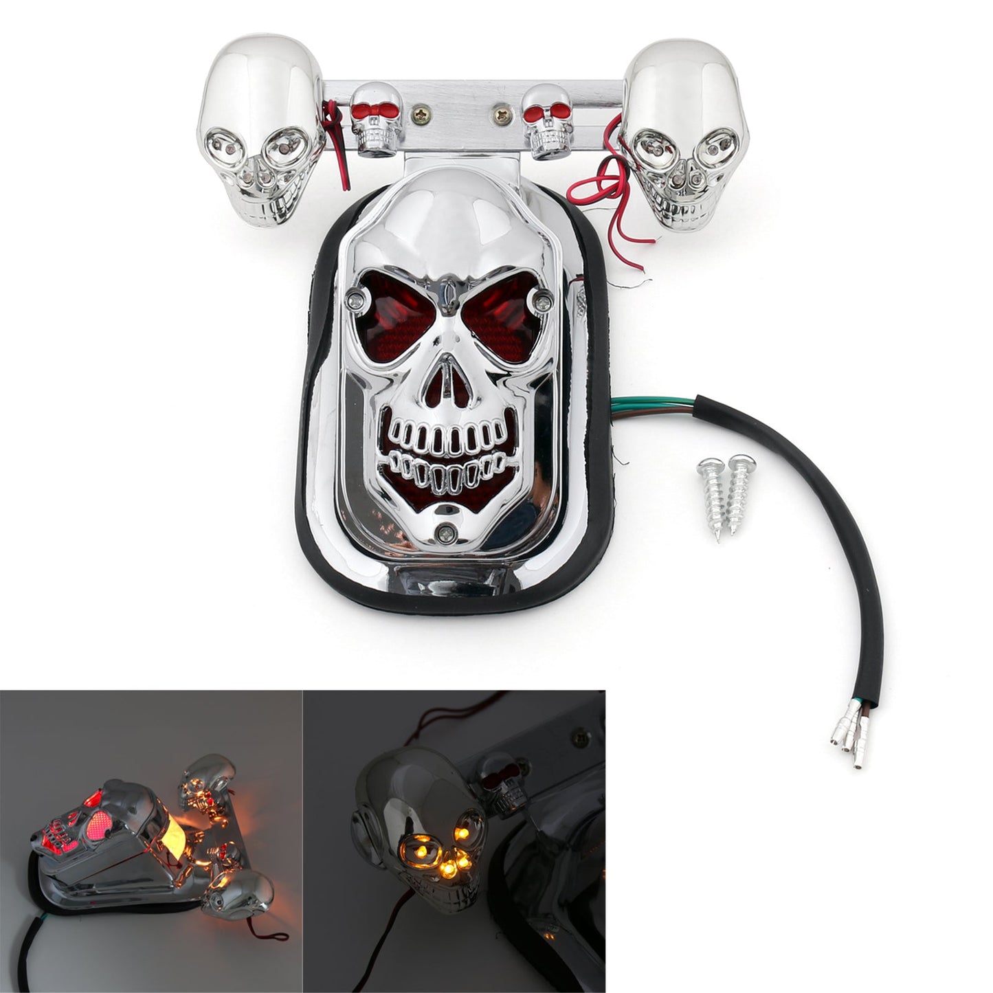 Harley Chrome Skull Turn Signal Rear Brake Stop Tail Light Fit For