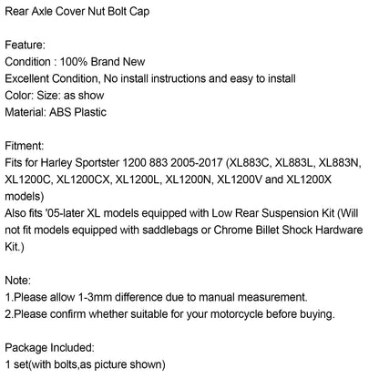 05-17 Sportster 1200 XL1200C 883  Chrome Generic Rear Axle Cover Nut Bolt Cap