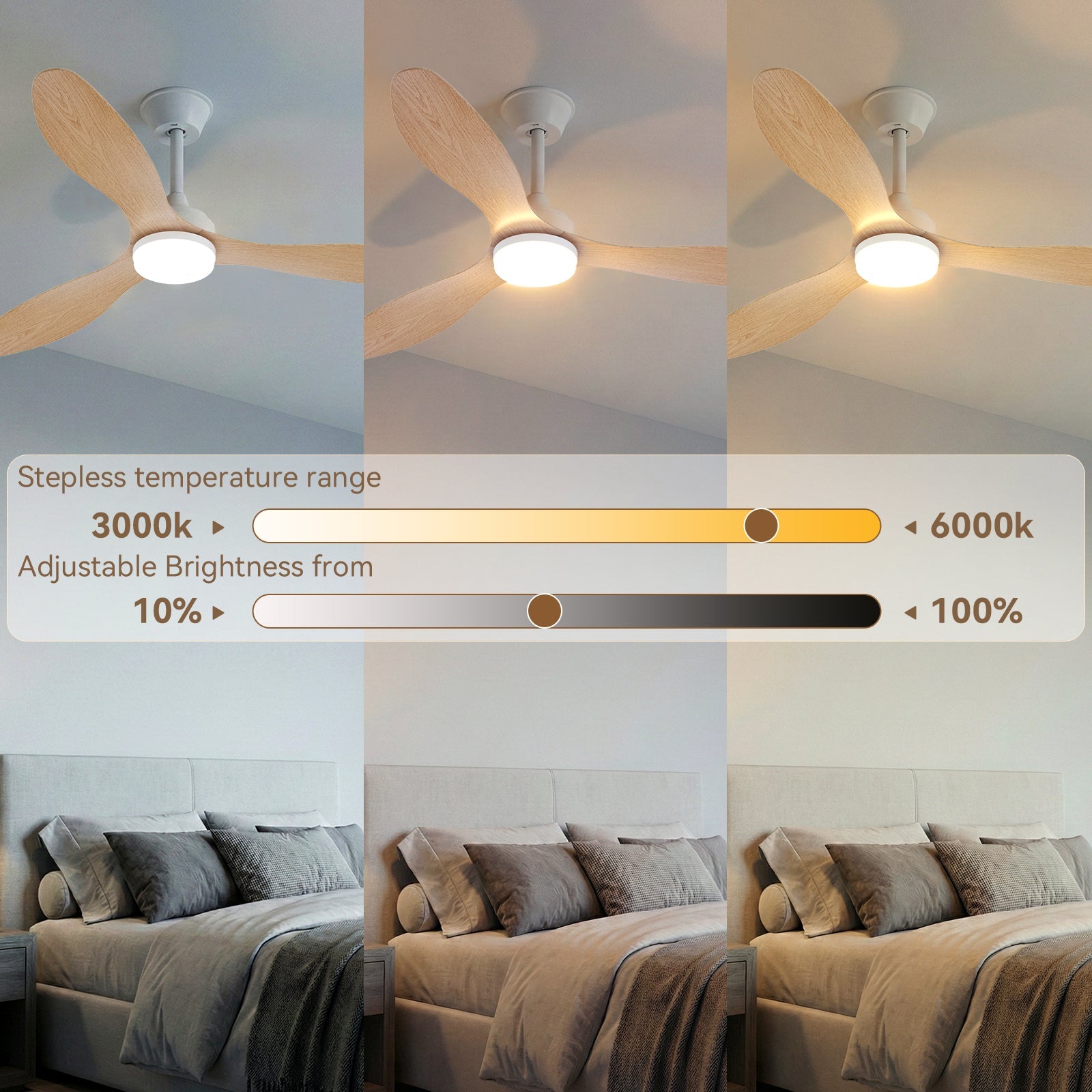 Modern 52" Pendant Ceiling Fan with Light Remote Quiet 6 Speeds Black White