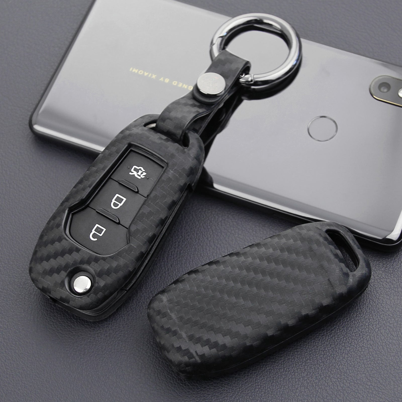 Leather Silicone Car Key Case Cover With Buckle For Ford