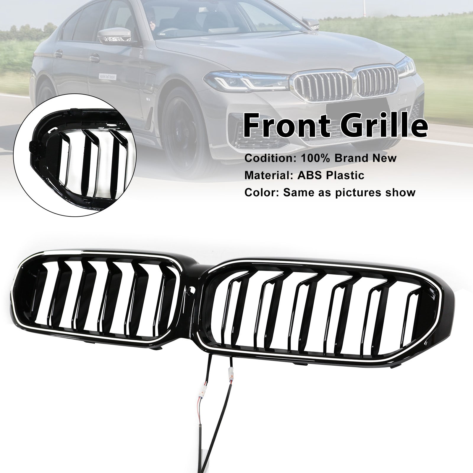 2021-2024 Fit BMW 5 Series G30 G38 Gloss Black Front Kidney Grille Double Slat