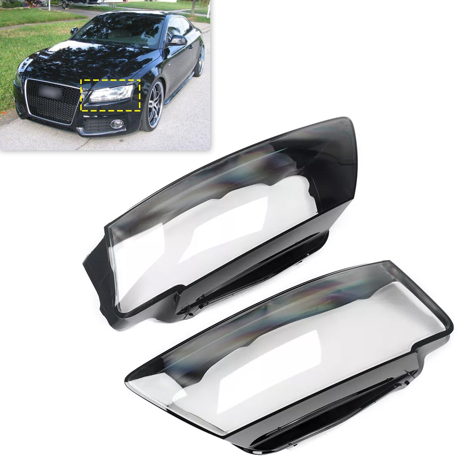 2007-2011 Audi A5/S5 Coupe/Hatchback 2PCS Headlight Headlamp Lens Cover Shell