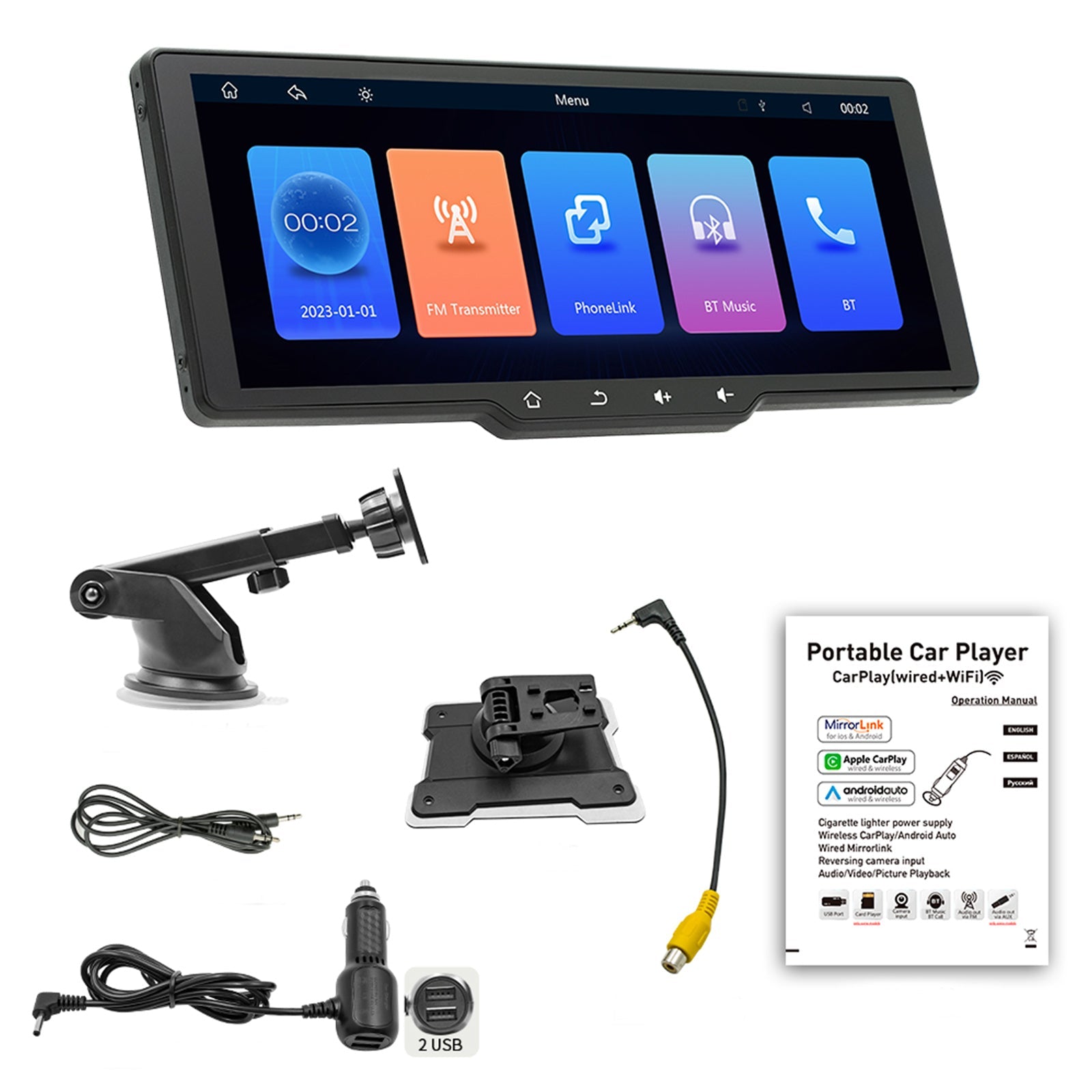 10.77" Screen Portable Wireless Carplay Car Bluetooth MP5 Player + 4 LED Camera