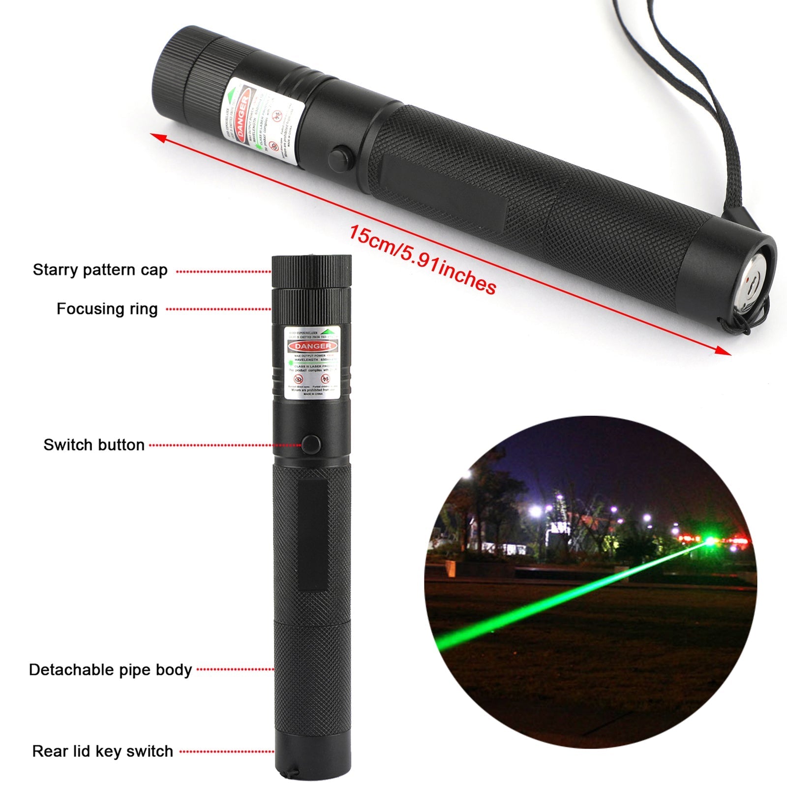 Aviation Aluminum Green Laser Pointer 532nm Rechargeable Child Safety Lock 1000m Range for Presentations Teaching