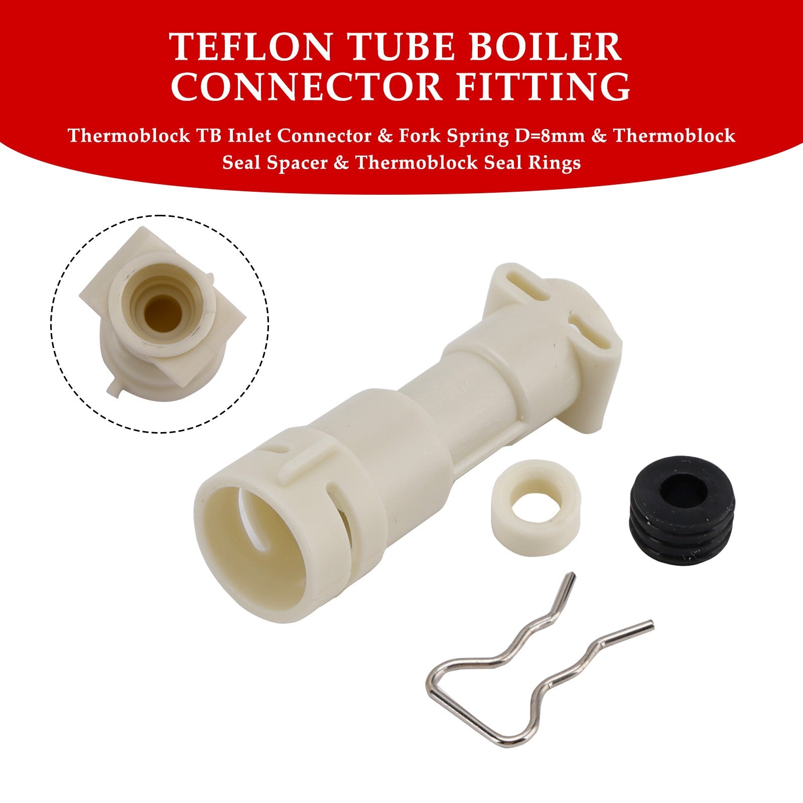 ThermoBlock Inlet Connector & Seal & Spacer & Fork D8mm Kit Of Water Heating Element Fit For Philips Coffee Machine 422224777123