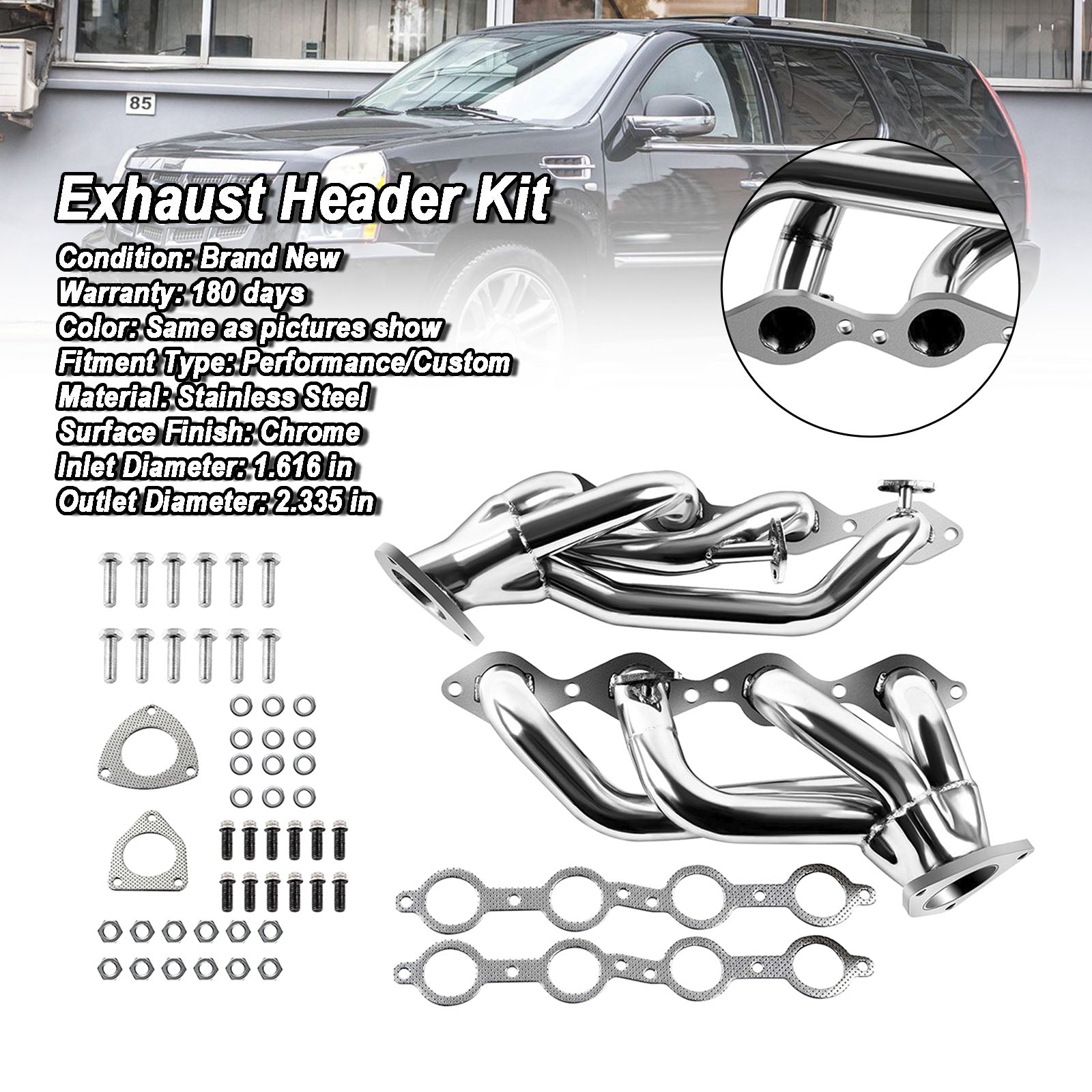 Header Manifold Exhaust Fit Chevy Silverado 1500HD 2001-2003 Fit GMC Sierra 1500