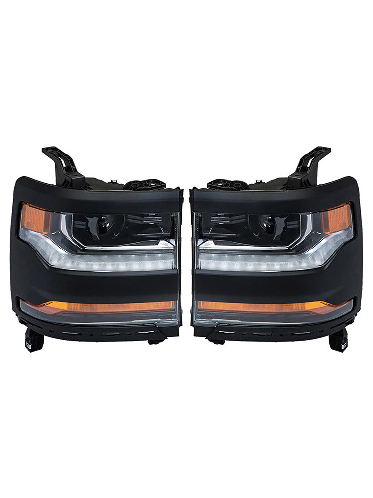 2016-2019 For Chevy Silverado 1500 Left+Right LED Headlight Gloss Black 84357696 84893098