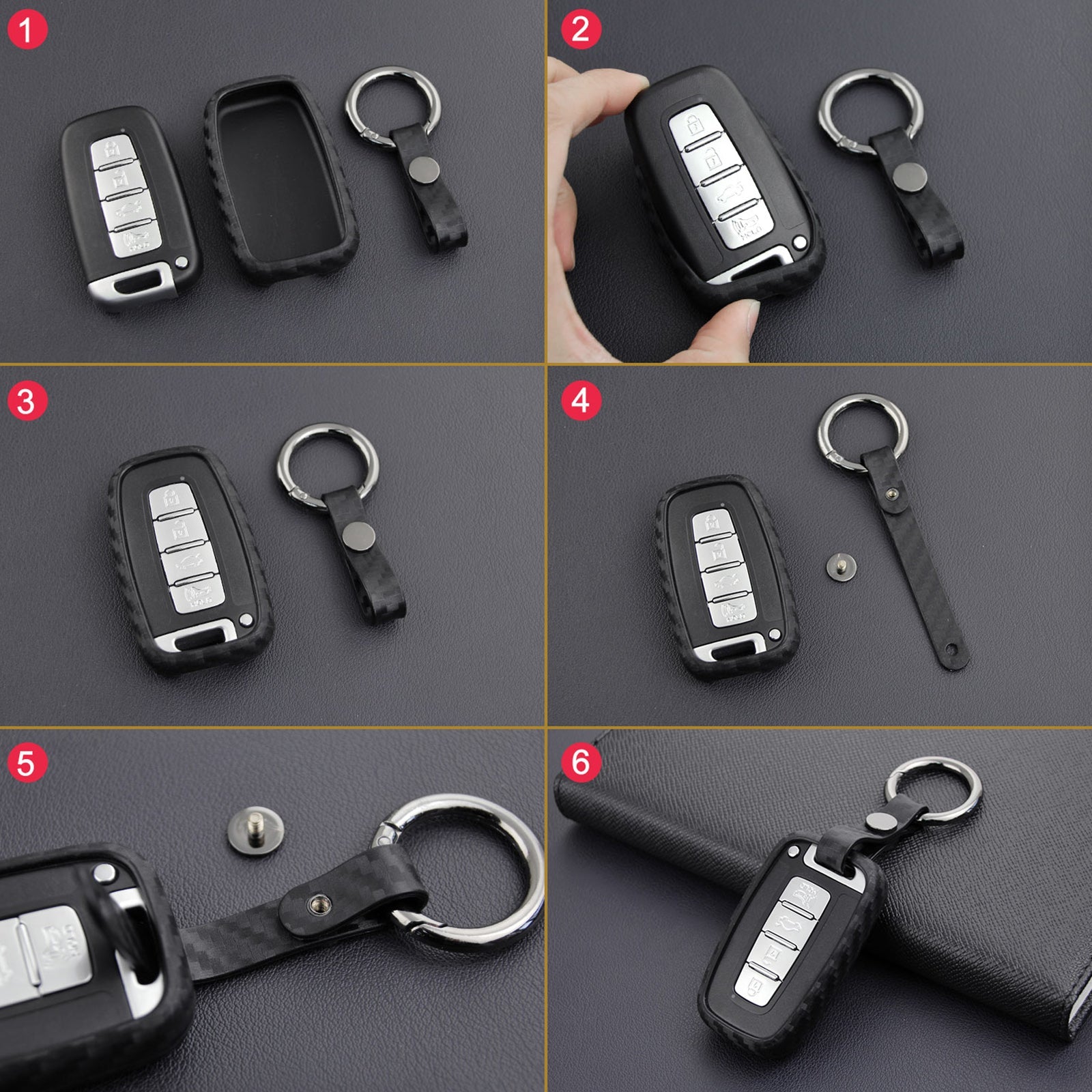 Leather Silicone Car Key Case Cover With Buckle For Hyundai Old Smart