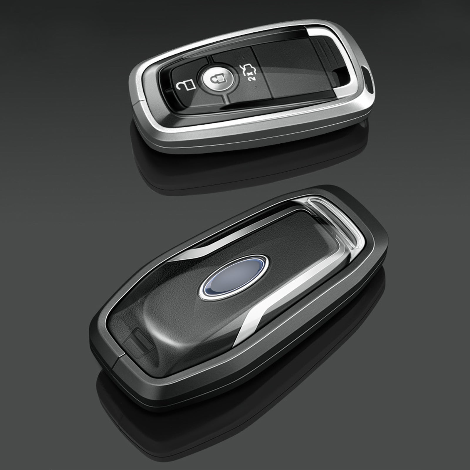 Aluminum Alloy TPU Silvery Car Key Case Cover With Buckle For Ford