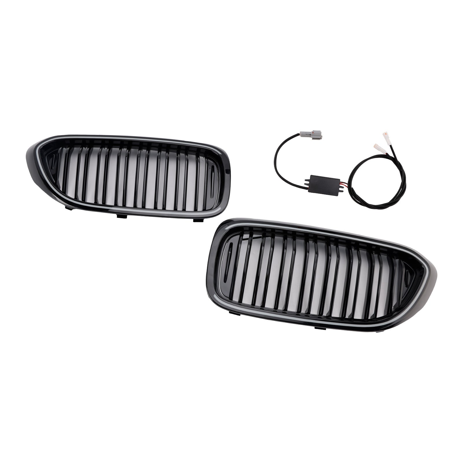 Gloss Black Double Slat Front Kidney Grille Fit BMW 5 Series G30 G31 2017-2020