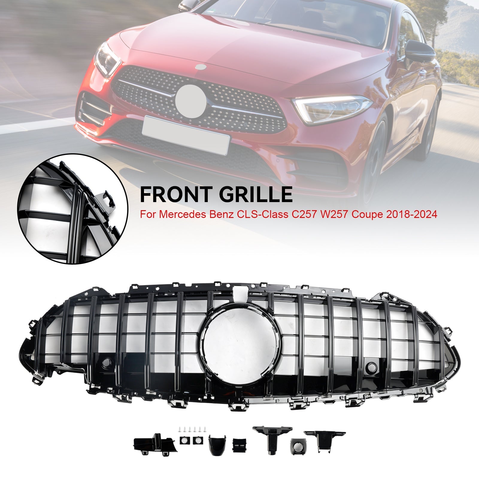2018 2019 2020 2021 2022 2023 2024 Mercedes CLS C257 W257 Coupe Black Front Bumper Grill Grille