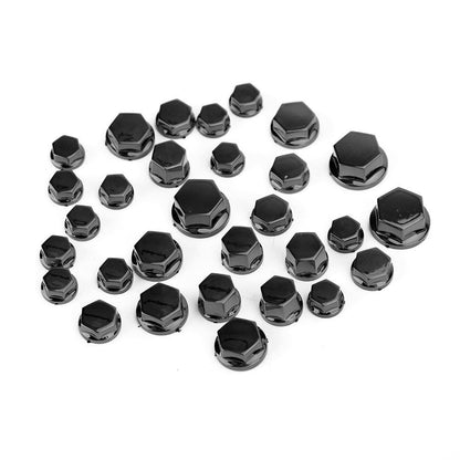 Set 30 Black Motor Engine Water Pump Body Screw Nut Bolts Caps Covers 5 sizes