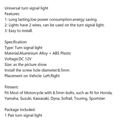 1 Pair Universal Motorcycle LED Front Turn Signal Lamp Indicator Light