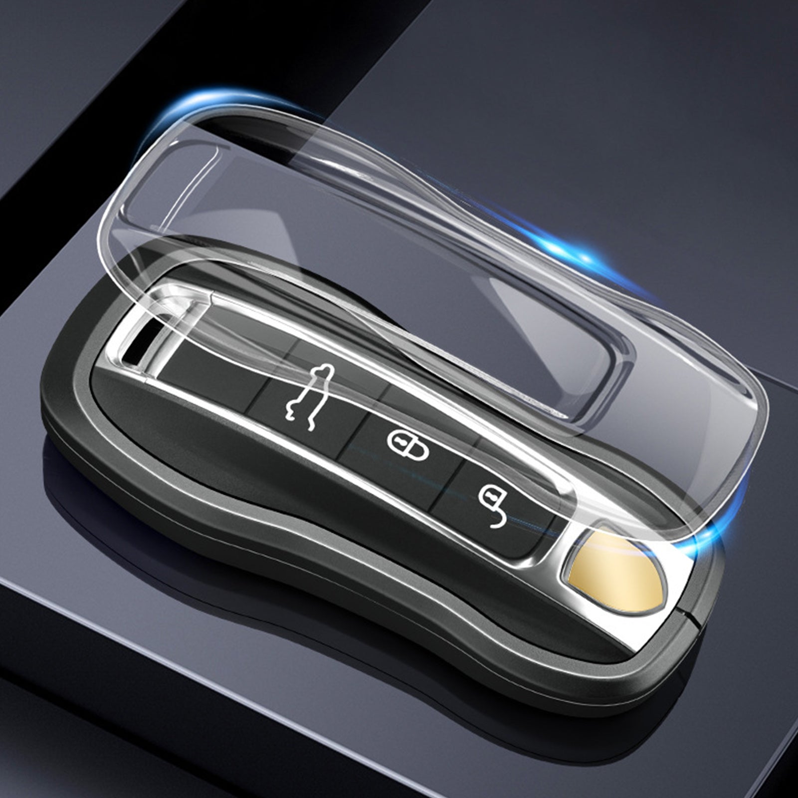 Aluminum Alloy TPU Black Car Key Case Cover With Buckle For Porsche Cayenne 911