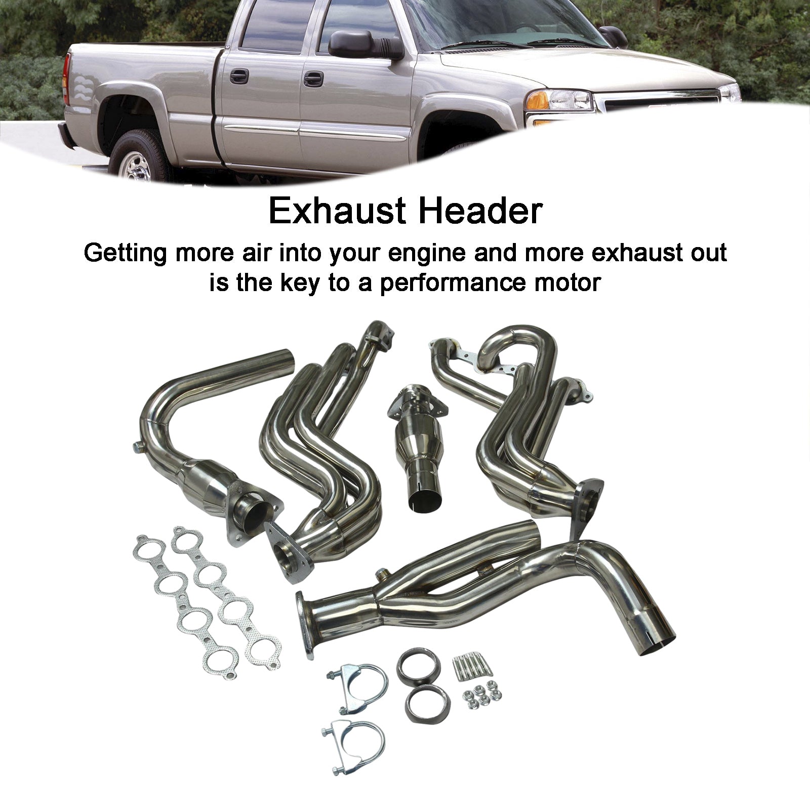 Stainless Manifold Header Exhaust Fit GMC Fit Chevy GMT800 V8 Engine W/Y-Pipe