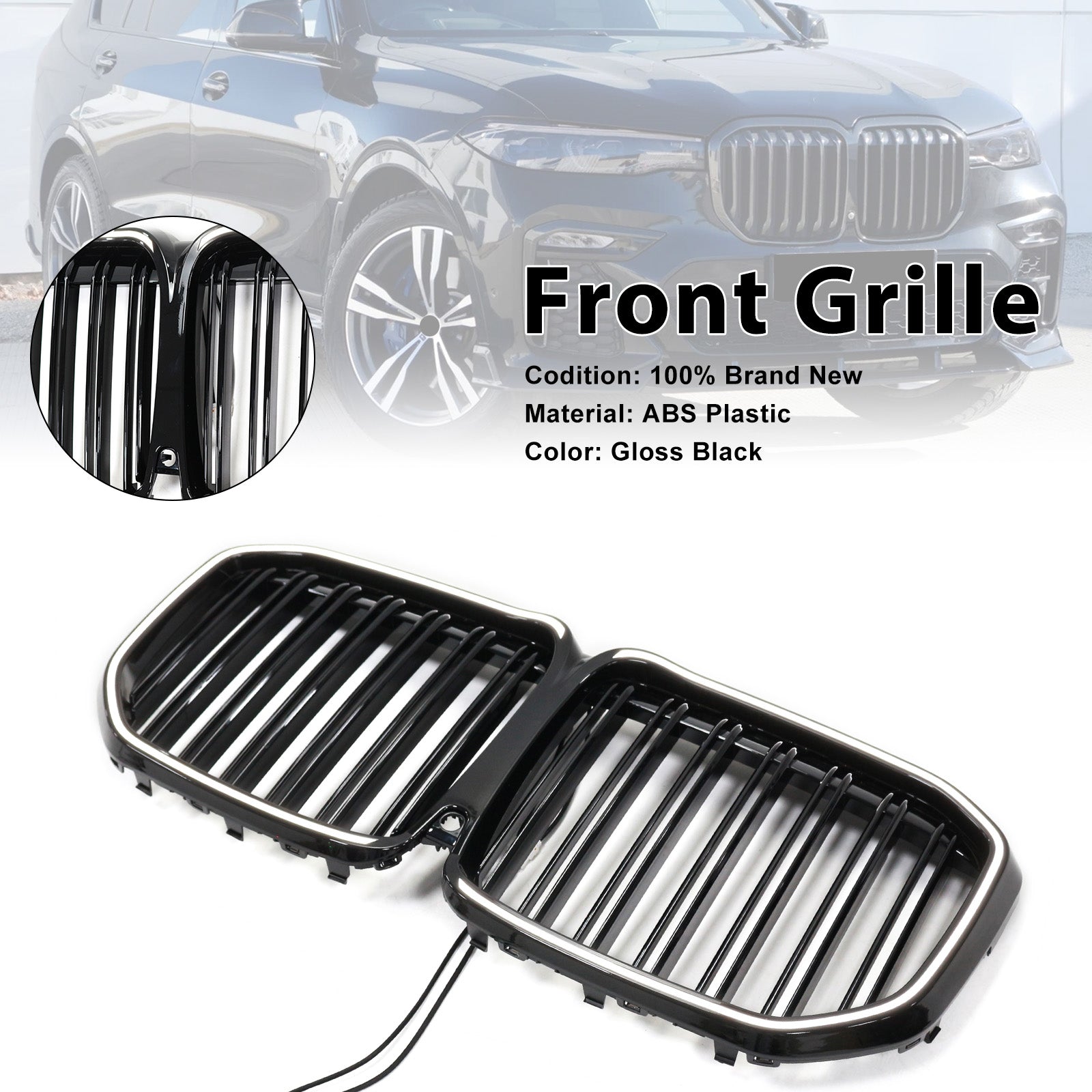 2019-2022 Fit BMW X7 G07 Double Slat Gloss Black Front Kidney Grill Grille