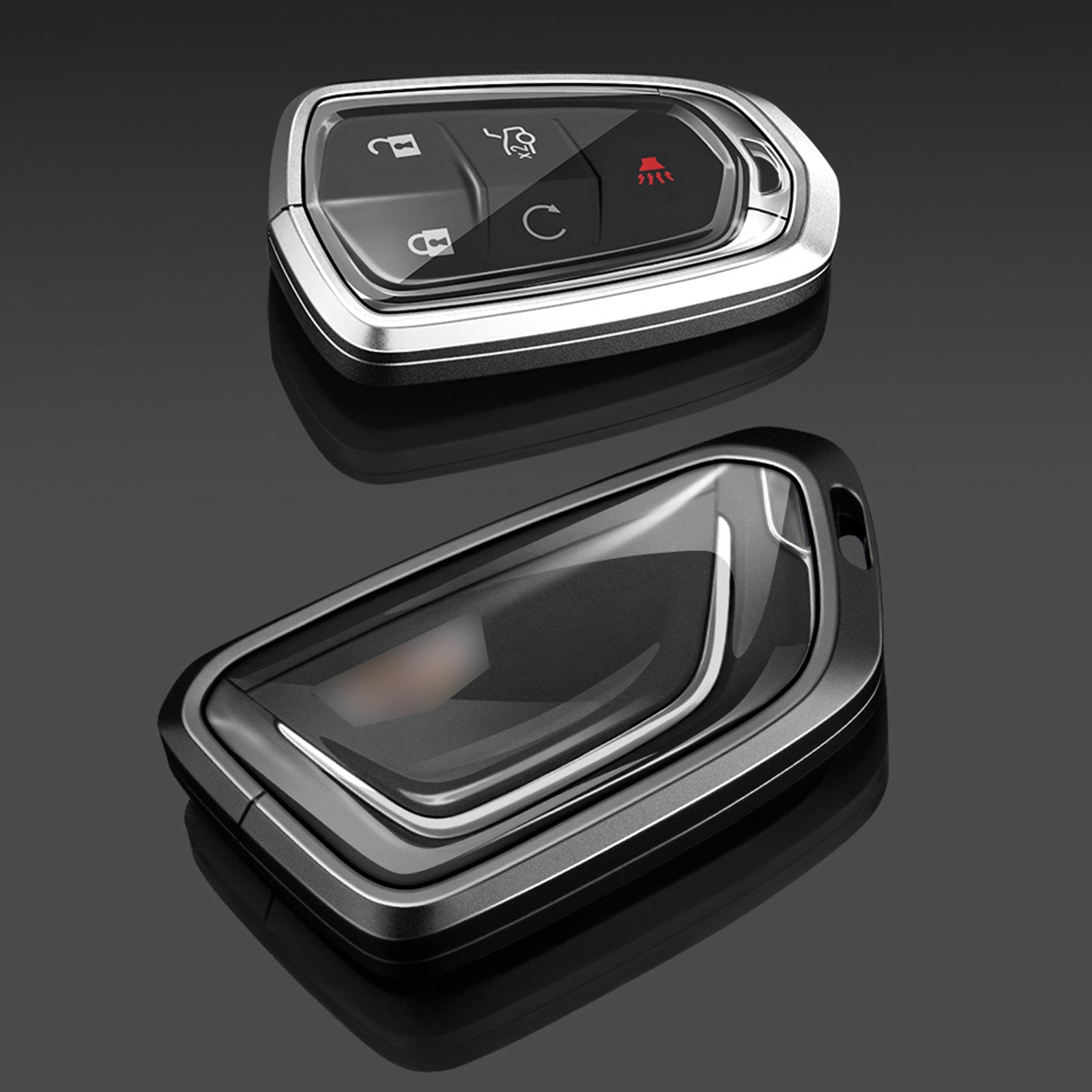 Aluminum Alloy TPU Silvery Car Key Case Cover With Buckle For Cadillac
