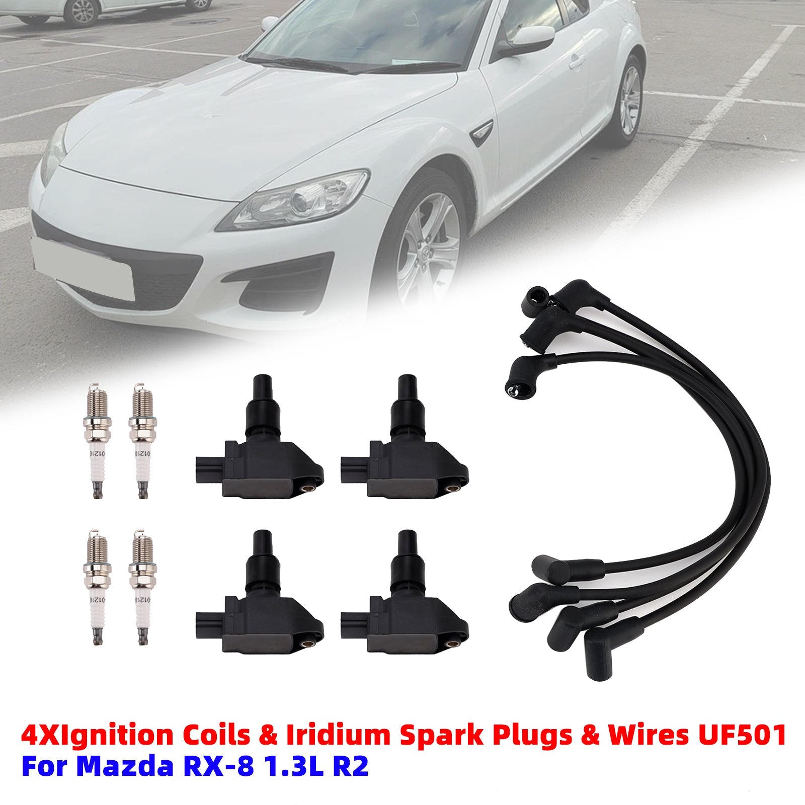 2004-2011 For Mazda RX-8 1.3L R2 4*Ignition Coils & Iridium Spark Plugs & Wires UF501 N3H118100
