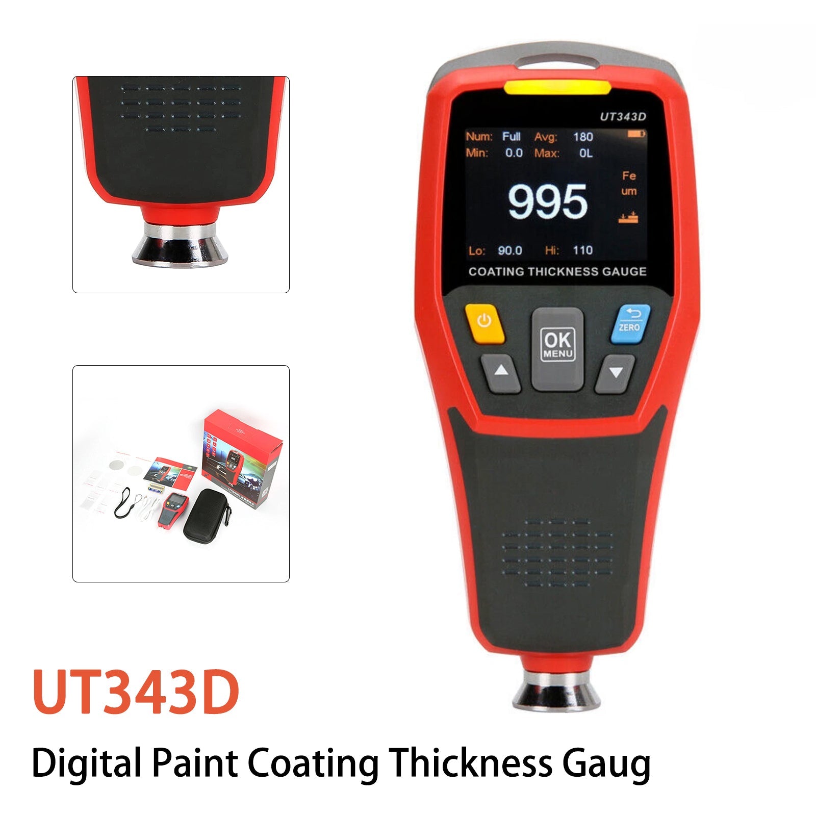 UT343D Digital Coating Thickness Gauge Meter Tester Range 0 to 1250um