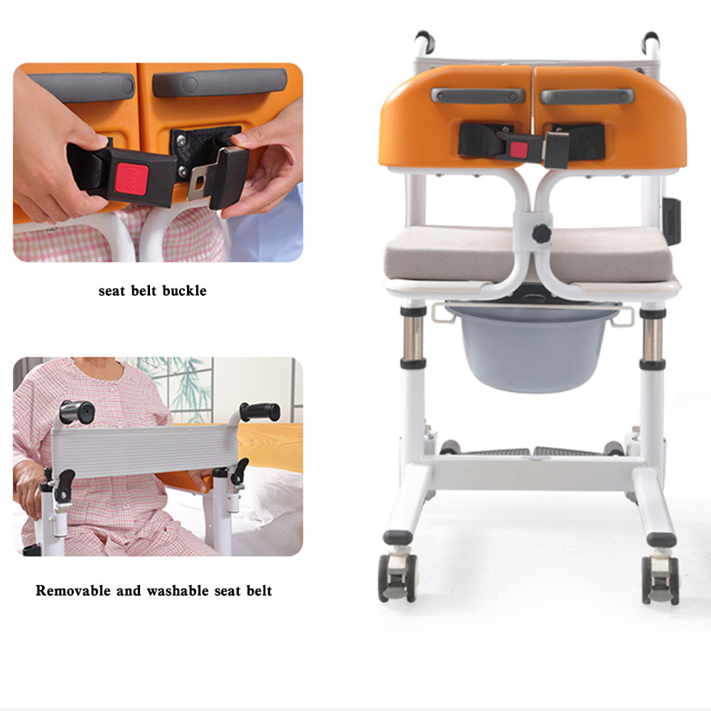 Lift For Elderly Patient Transfer Wheelchair W/180° Split Seat and Bedpan