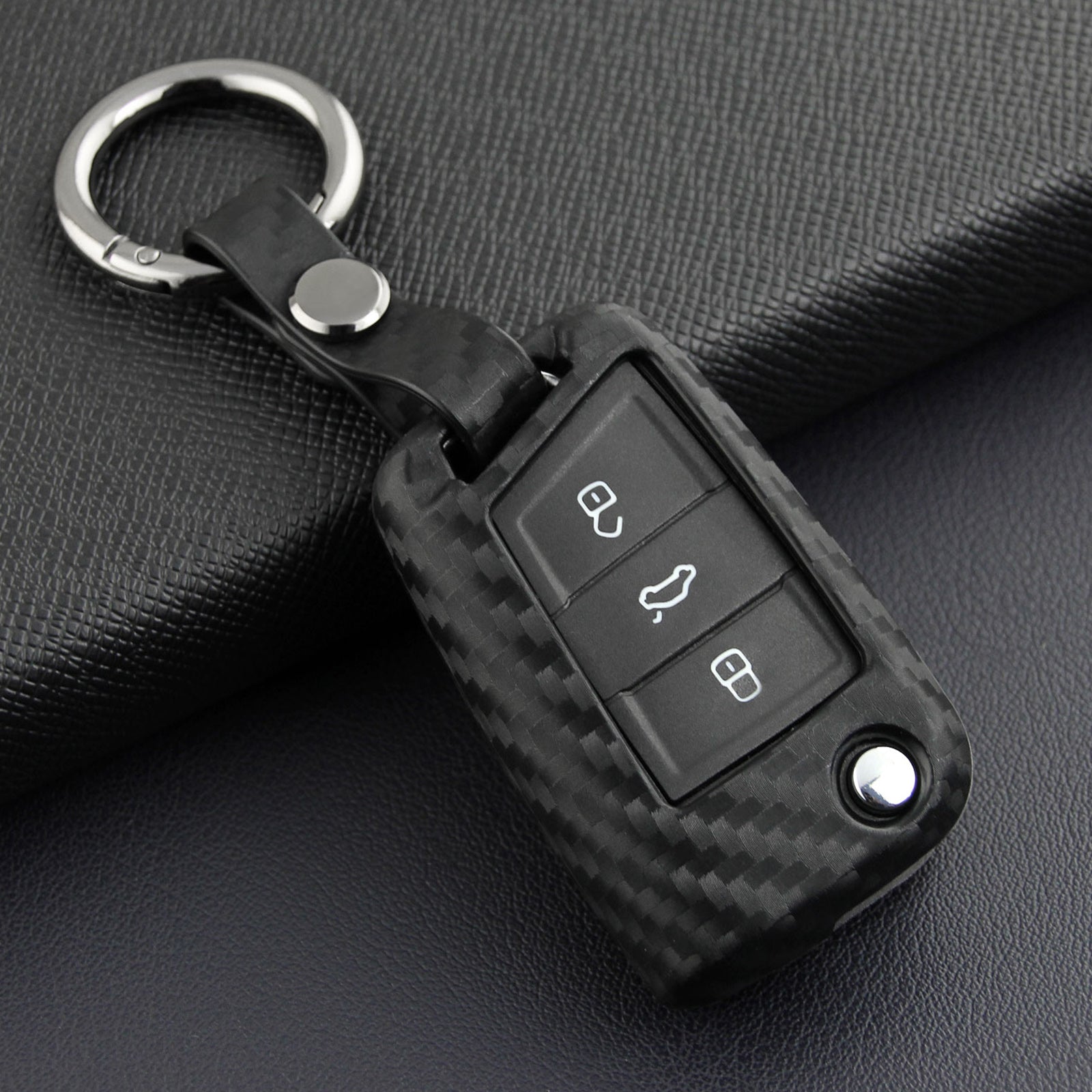Leather Silicone Car Key Case Cover With Buckle For Volkswagen Golf MK7