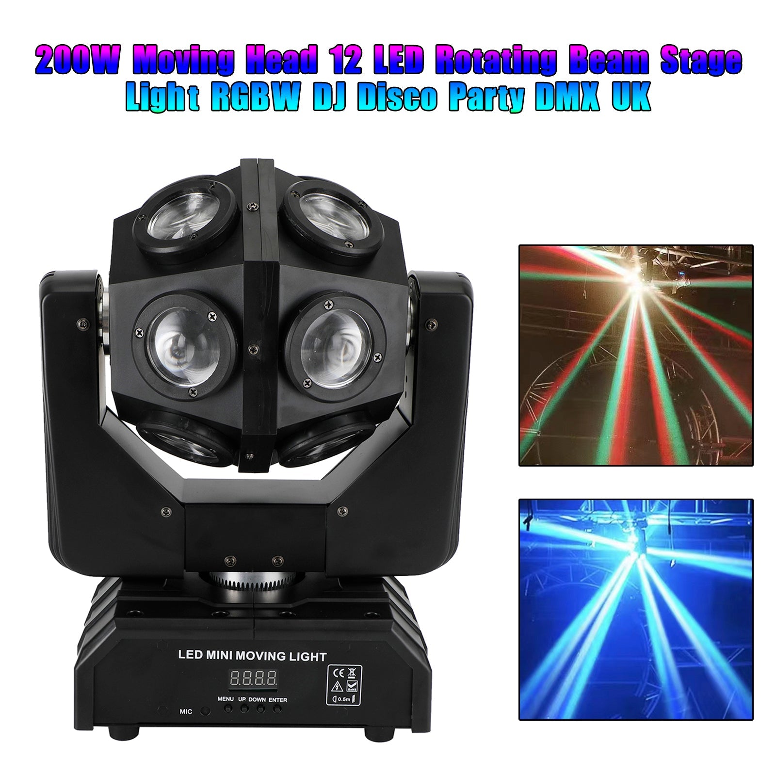 200W Moving Head 12 LED Rotating Beam Stage Light RGBW DJ Disco Party DMX UK