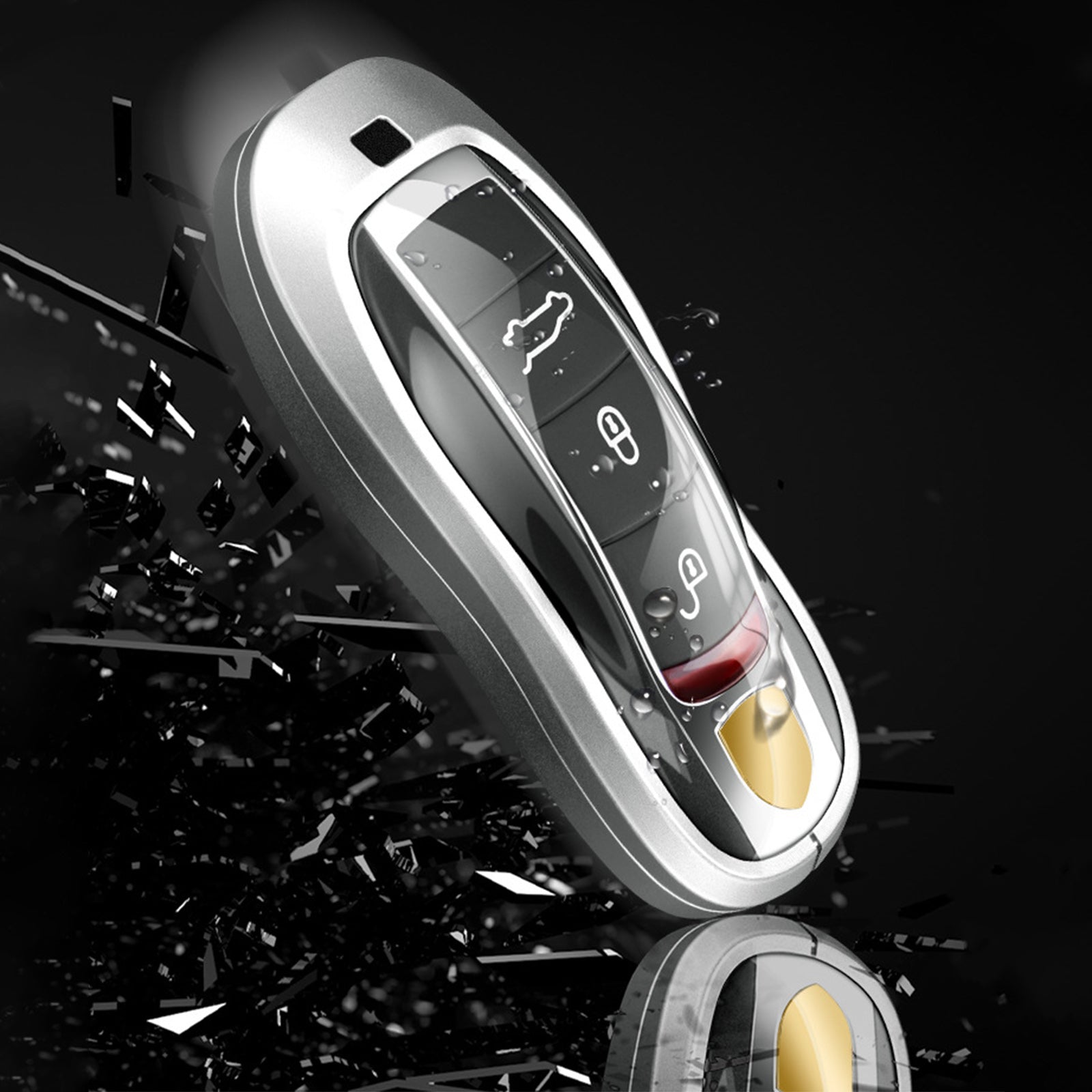 Aluminum Alloy TPU Silvery Car Key Case Cover With Buckle For Porsche Cayenne