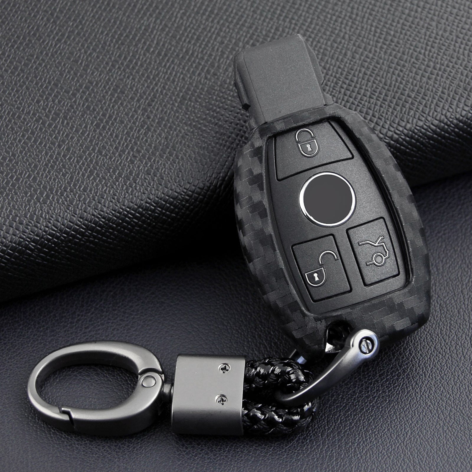 Leather Silicone Car Key Case Cover With Buckle For Mercedes-Benz
