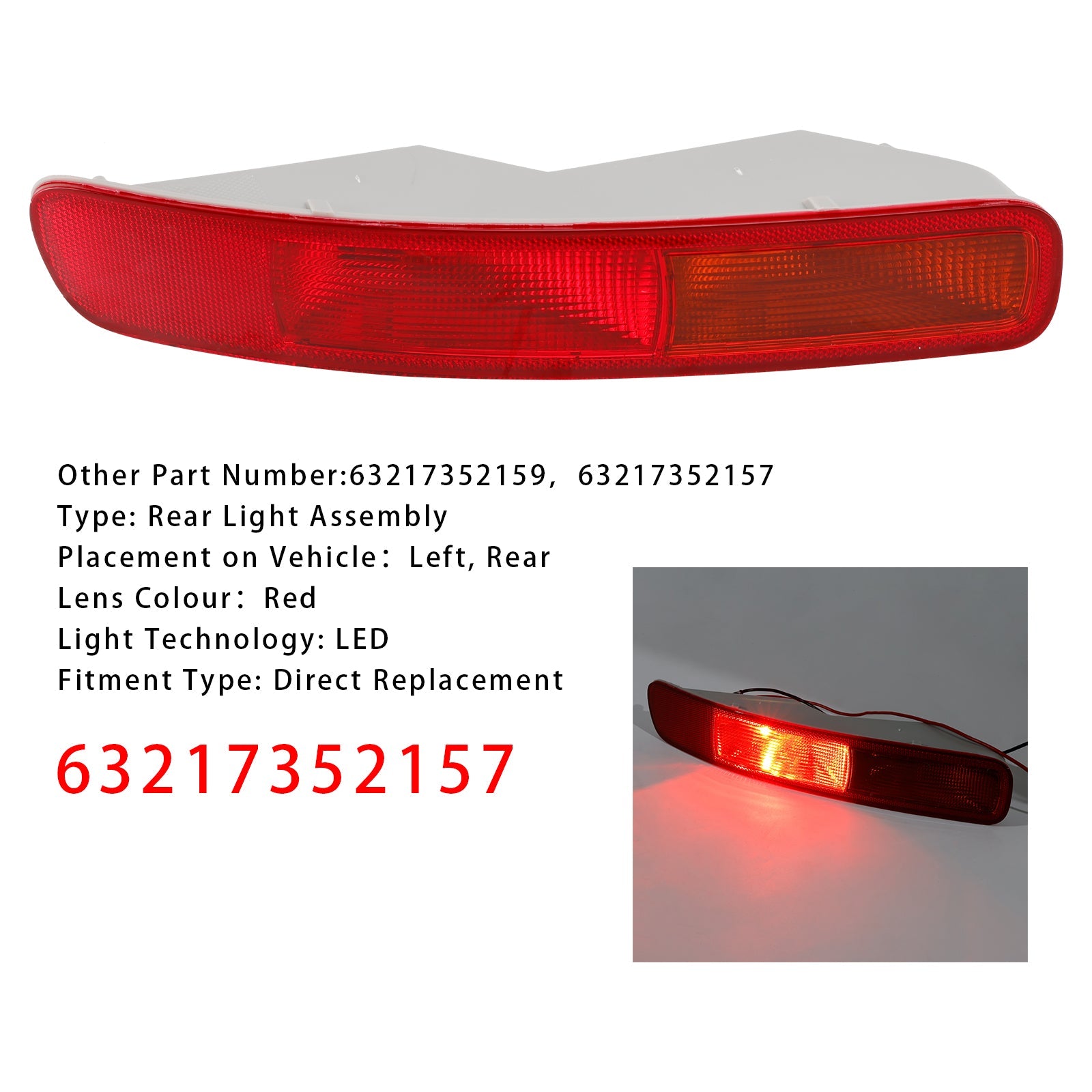 2016-2024 F54 MINI Clubman Left LED Rear Bumper Light 63217352157