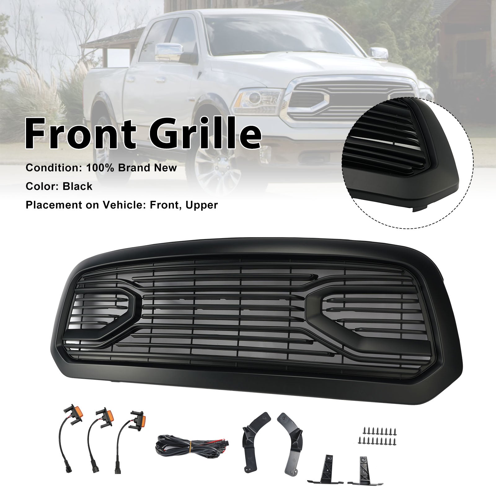 2013-2018 Dodge Ram 1500 Black Big Horn Style Front Bumper Grill Grille