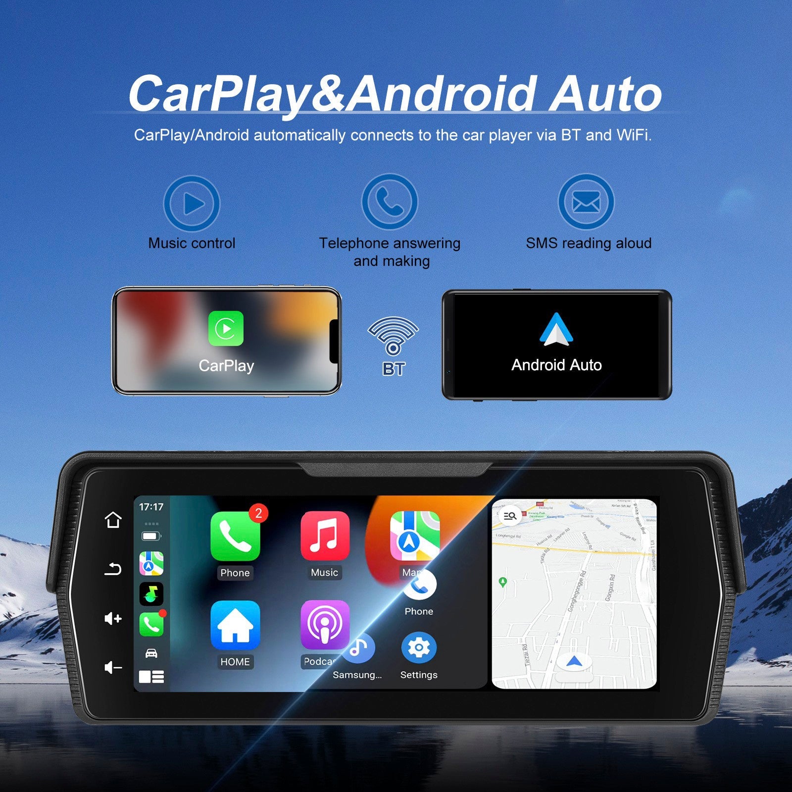 6.86-inch PND Wireless CarPlay Android Auto Screen Mirroring for Motorcycles