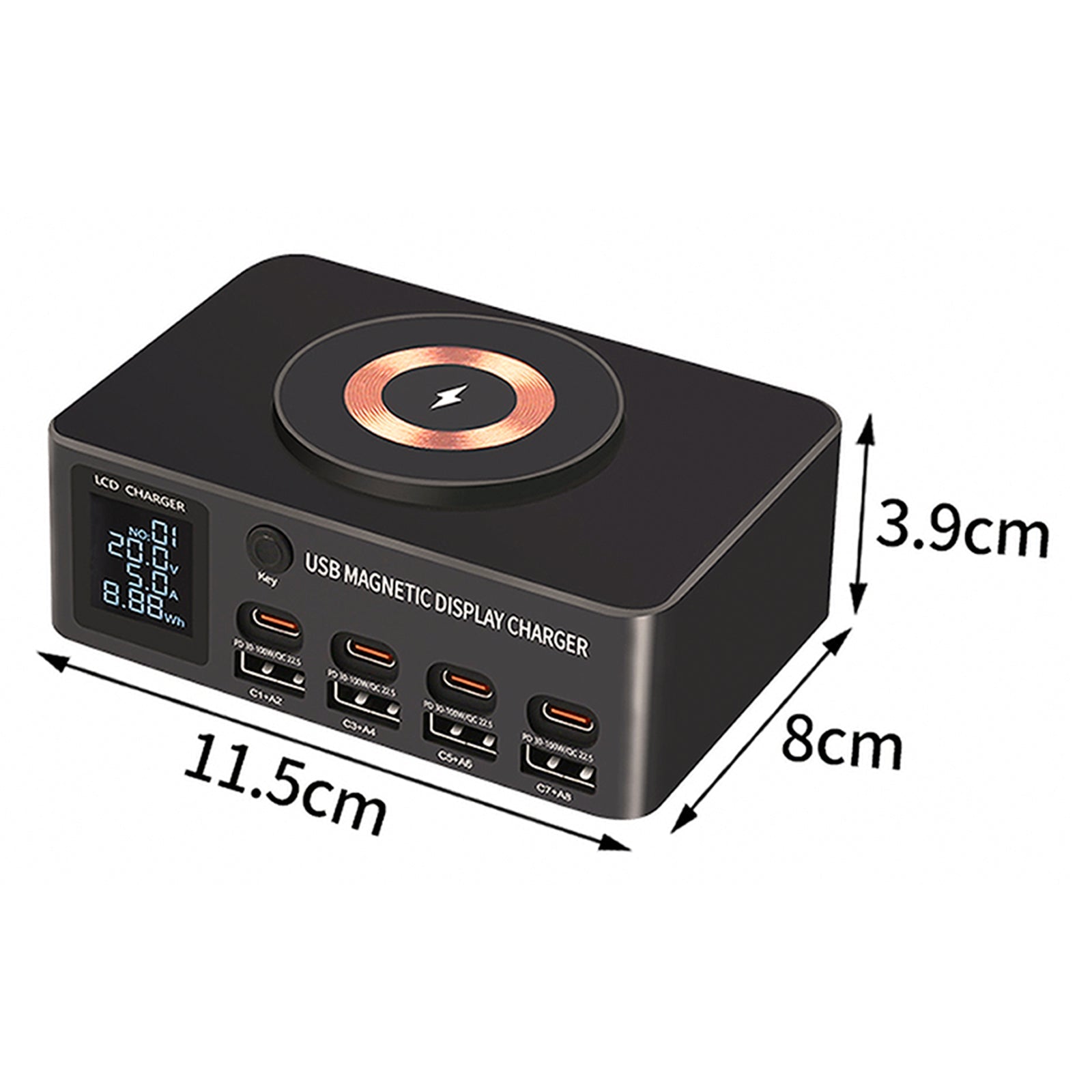 140W Fast Charging Charger Intelligent Digital Display PD100W Mobile Phone Notebook Magnetic Wireless Charging Multi-Port USB Charger EU Plug