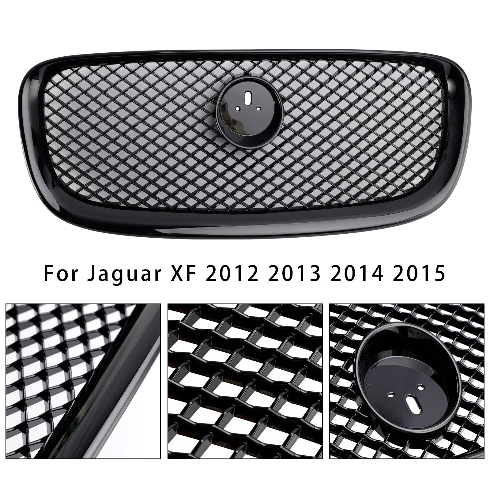 2012-2015 Jaguar XF XF-R Style Front Bumper Grill Grille Gloss Black