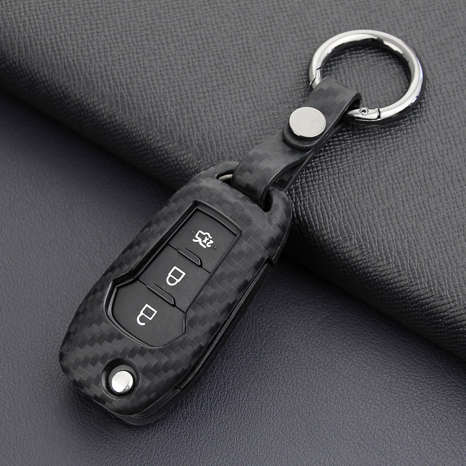 Leather Silicone Car Key Case Cover With Buckle For Ford