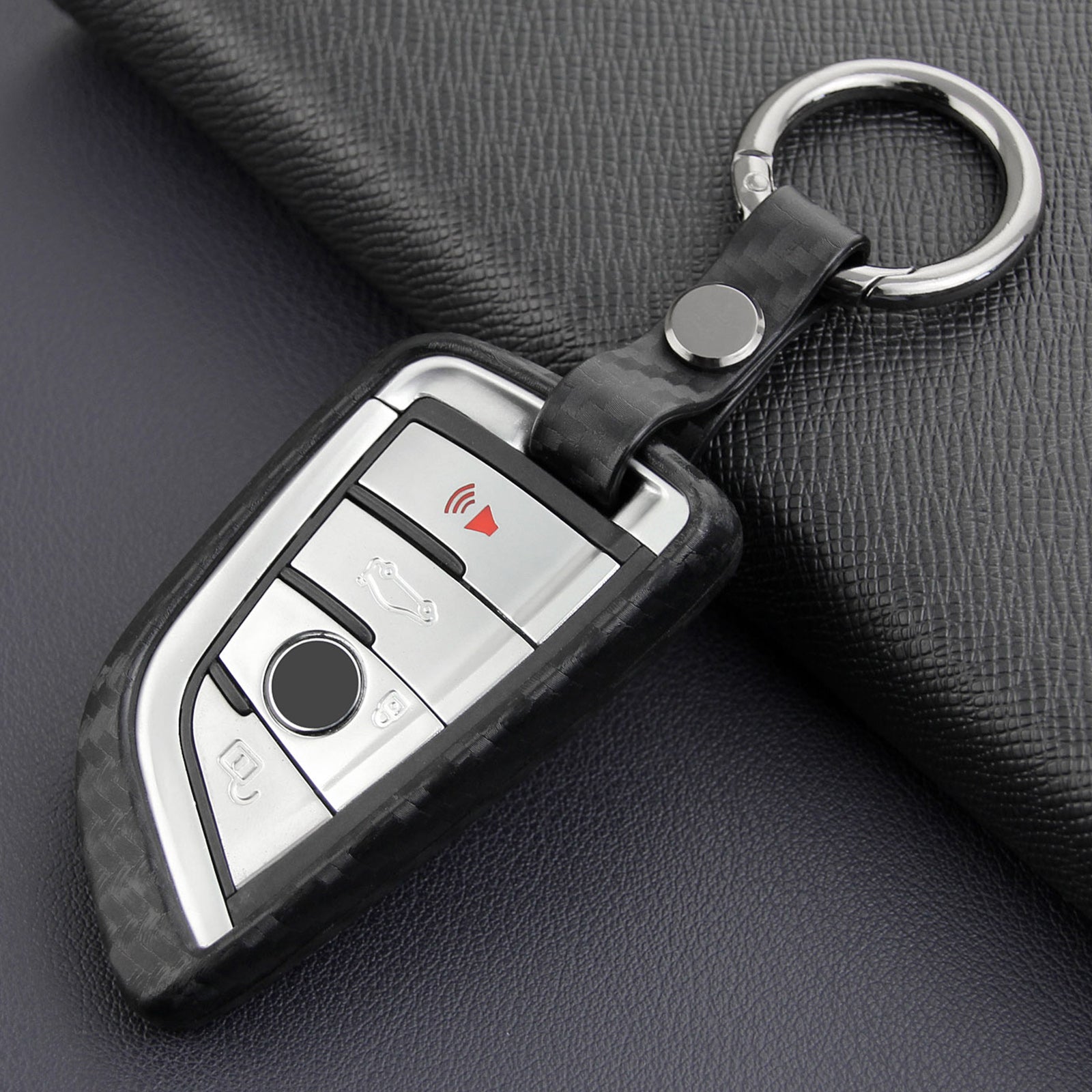 Leather Silicone Car Key Case Cover With Buckle For BMW