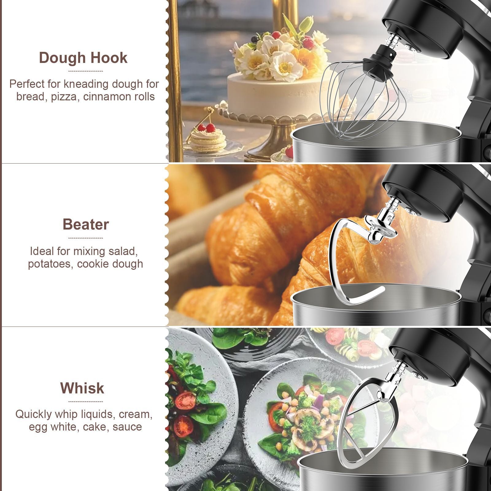 Dough Hook Electric dough mixers are suitable for home use. Balloon Whisk 5.2L Stand Mixer 3-In-1 Kitchen Mixer with Flat Beater