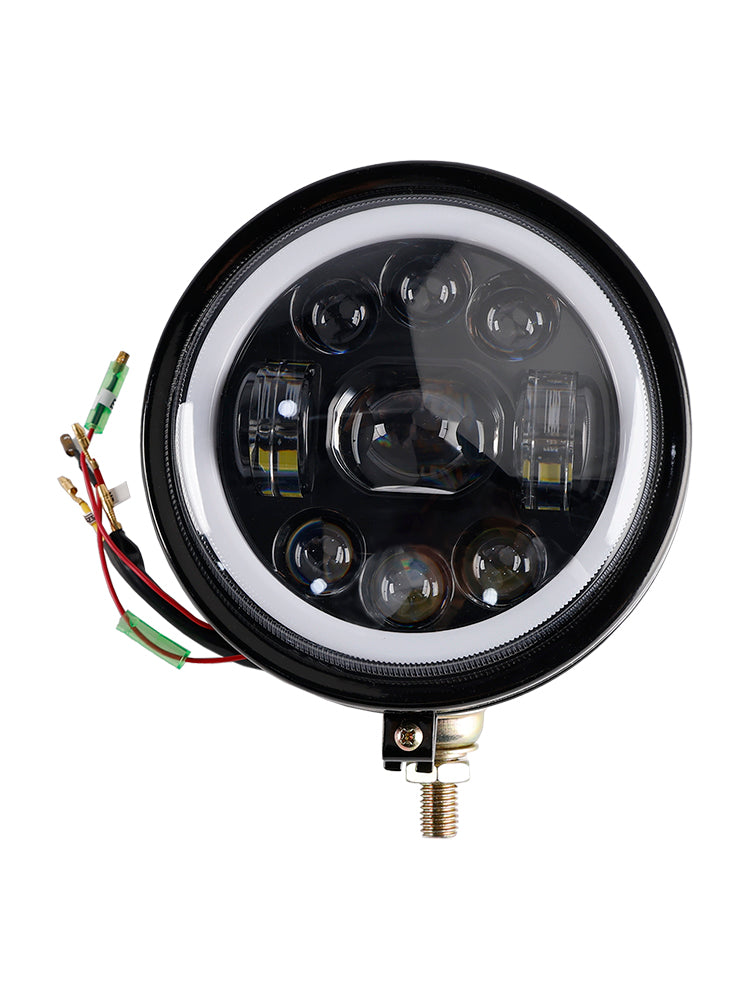 9-Bulbs Beam Headlight Fog Lamp Custom 5.75" Black For Racer Bobber Chopper