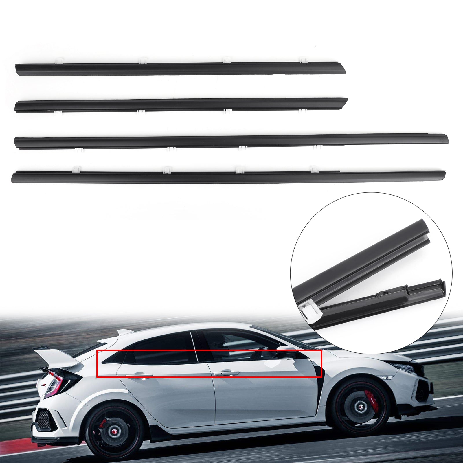 2012-2015 Honda Civic 4pcs Car Weatherstrip Window Moulding Trim Seal Belt A01,72910TROA01