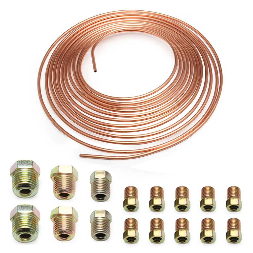 Copper Brake Line Tubing Kit 3/16 OD 25 Foot Coil Roll All Size Fittings