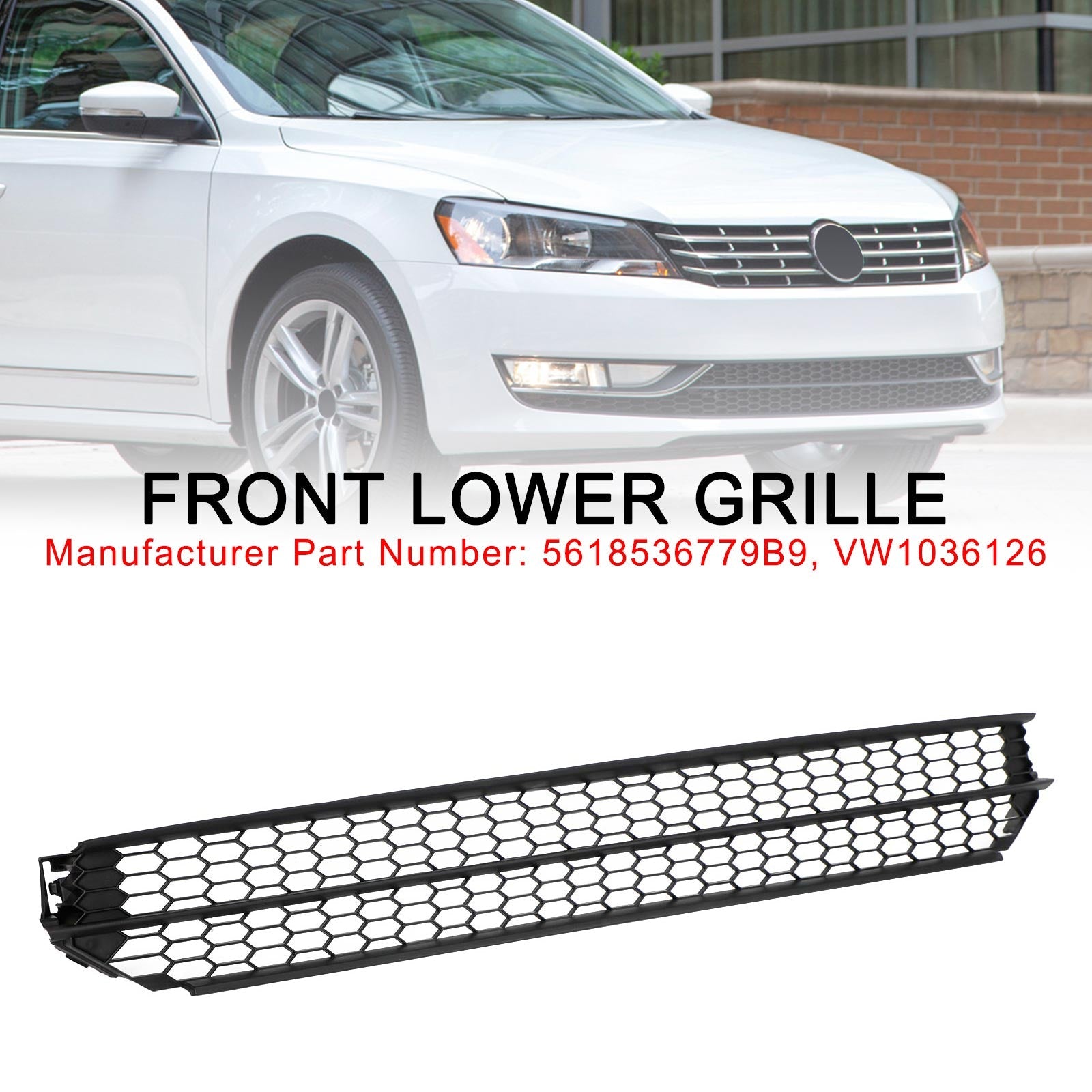 2012-2015 VW Passat Honeycomb Front Bumper Lower Grill Grille Black