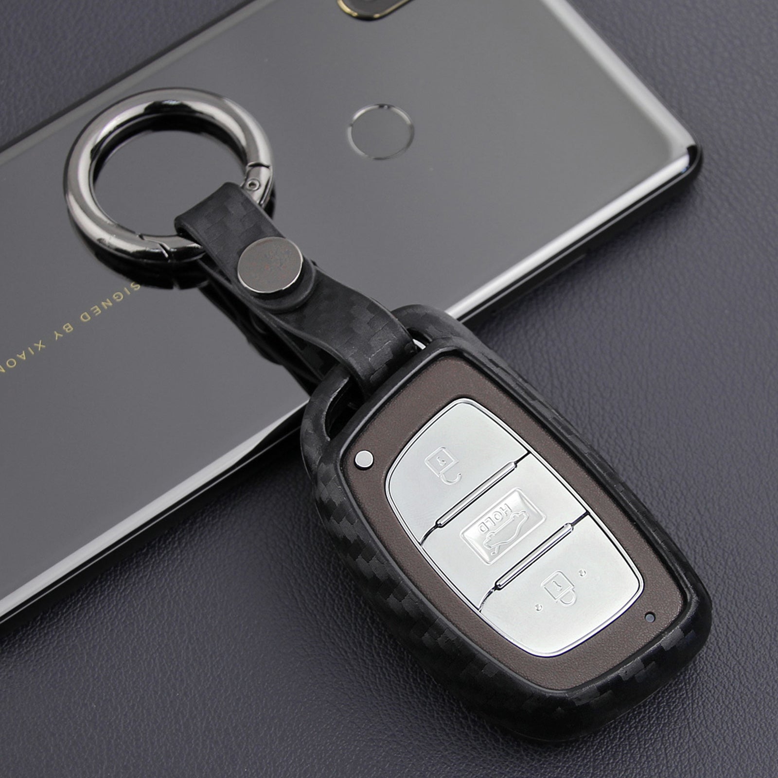 Leather Silicone Car Key Case Cover With Buckle For Hyundai