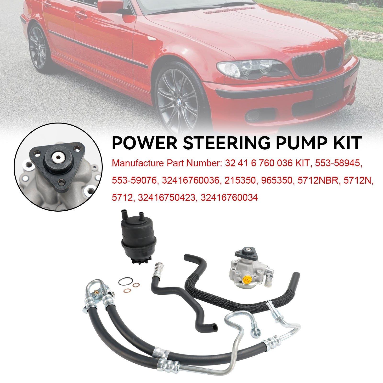 2001-2005 BMW E46 323i 325i 328Ci 328i 330i Power Steering Pump Kit 553-58945 32416760036 Generic
