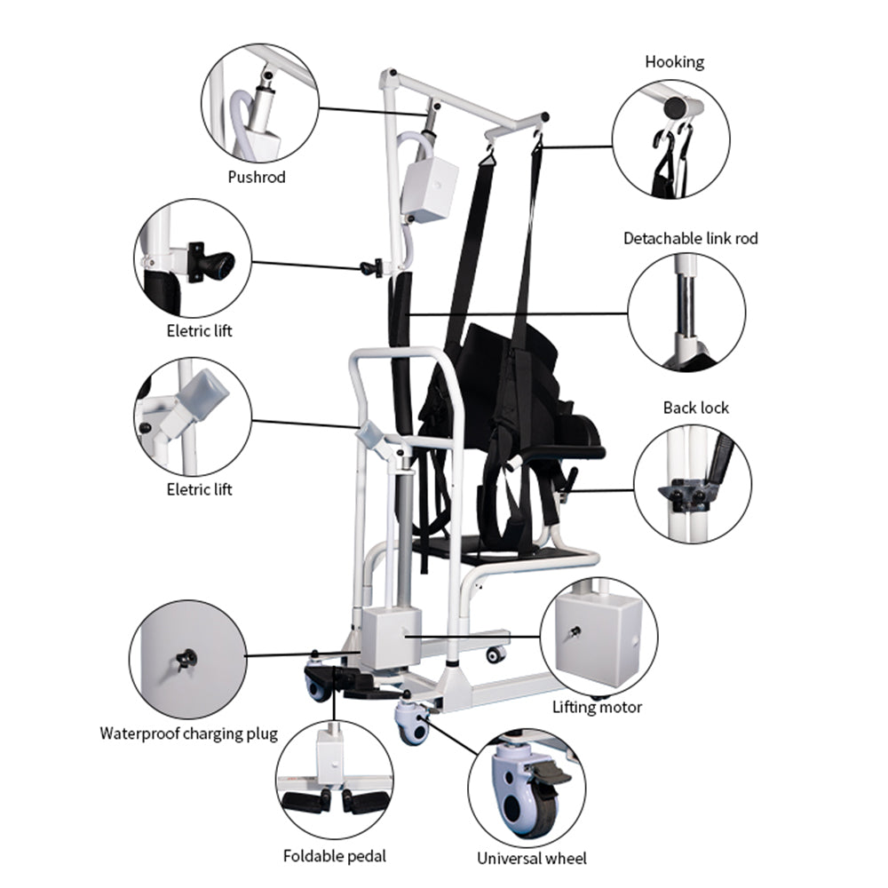 Electric Transfer Chair Patient Lift (4 in 1) for Home  180° Split Seat 330 lbs Load-Bearing for Elderly Disabled Handicapped  Full Body Sling Portable